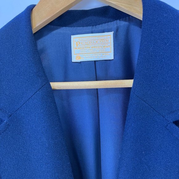 Vintage Pendleton Wool Blazer Navy Blue Coat 1 button Jacket Women Suit Size 14 - Picture 2 of 13